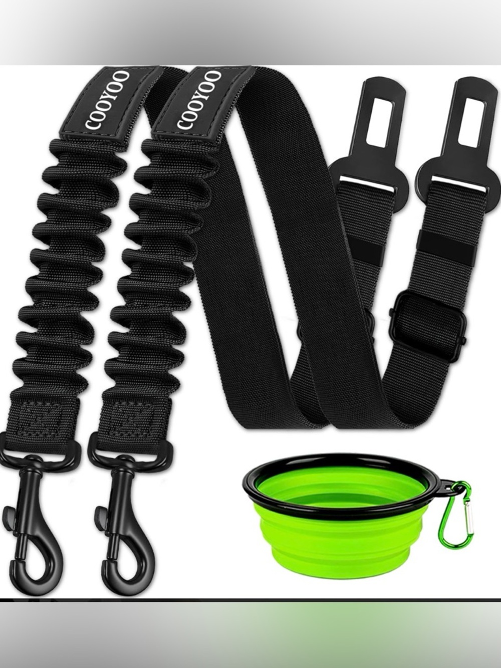 COOYYOO Black Elastic Dog Seat Belt Leash with Clip